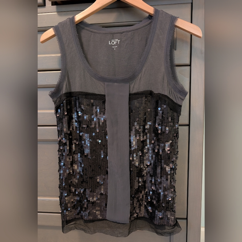 LOFT Grey and Black Sequin Tank